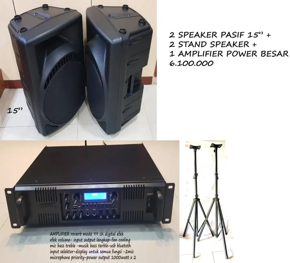speaker karaoke sudah sepaket dengan aplifier dan stand
