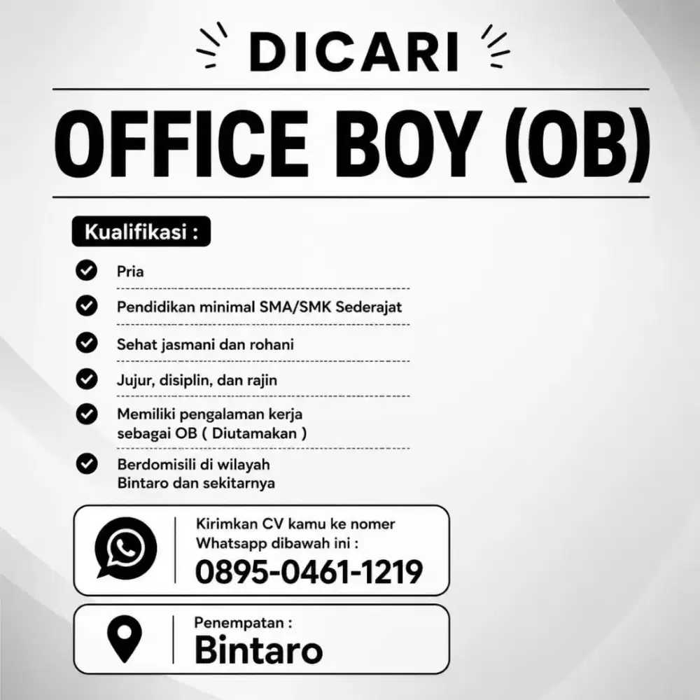 Dicari Office Boy ( OB ) Kantor