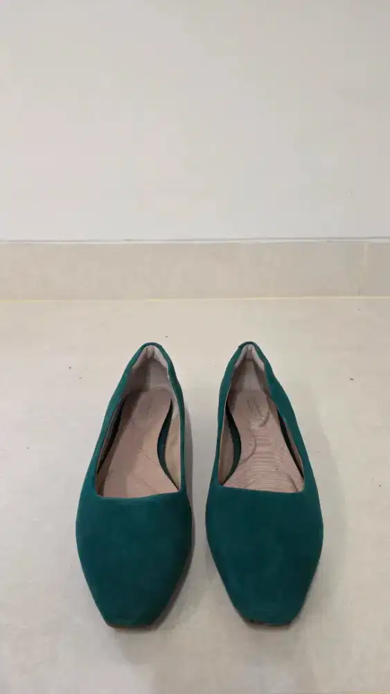 Sepatu Wanita Rockport Suede Flat Shoes Hijau Emerald