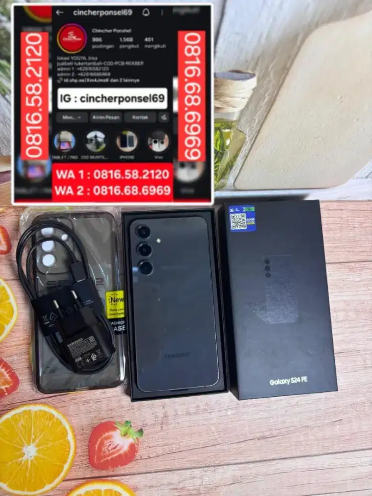 Jual hp SAMSUNG S24 fe 5g 8/512 siap pakai grns resmi FREE adaptor