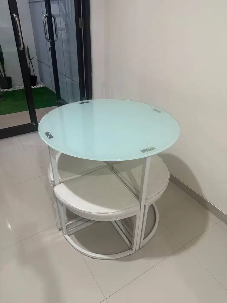 Meja Makan Set Kursi Bundar Kaca ex Informa Bagus