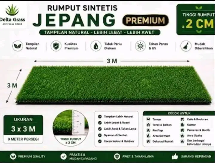 Rumput Sintetis Jepang Premium Ukuran 3x3M – Rumput Artificial Hijau N