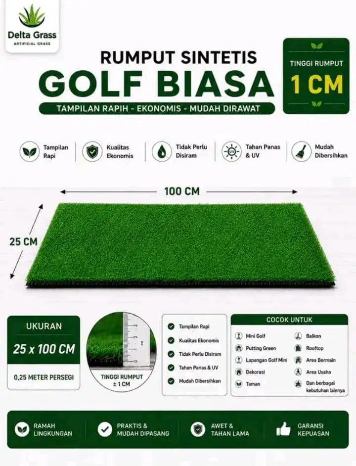 Rumput Sintetis Golf Biasa 1CM Ukuran 25x100CM | Artificial Grass Mini