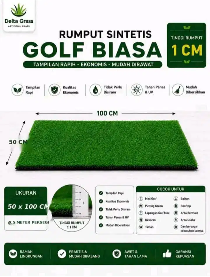 Rumput Sintetis Golf Biasa 1CM Ukuran 50x100CM | Artificial Grass Mini