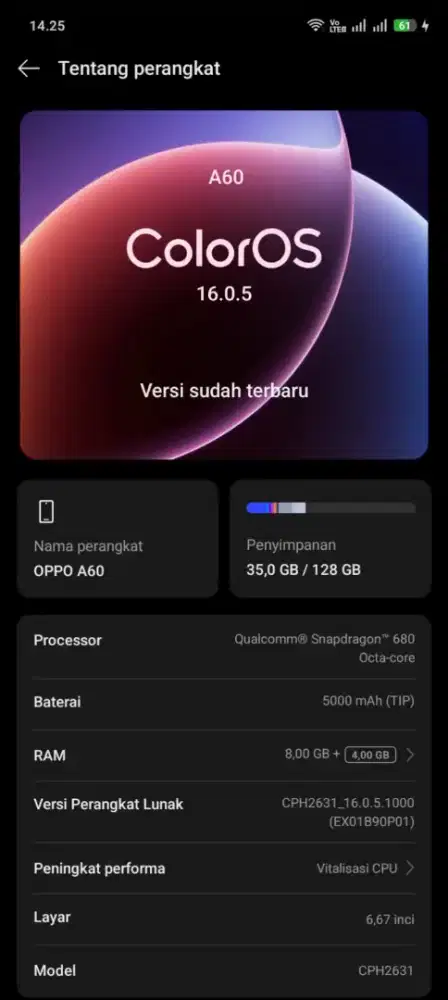 Oppo A60 Ram 8/128