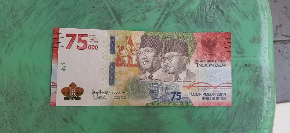 Uang Rp 75.000 UPK 75 Tahun RI Asli Gress Mulus UNC - Seri BAD200600