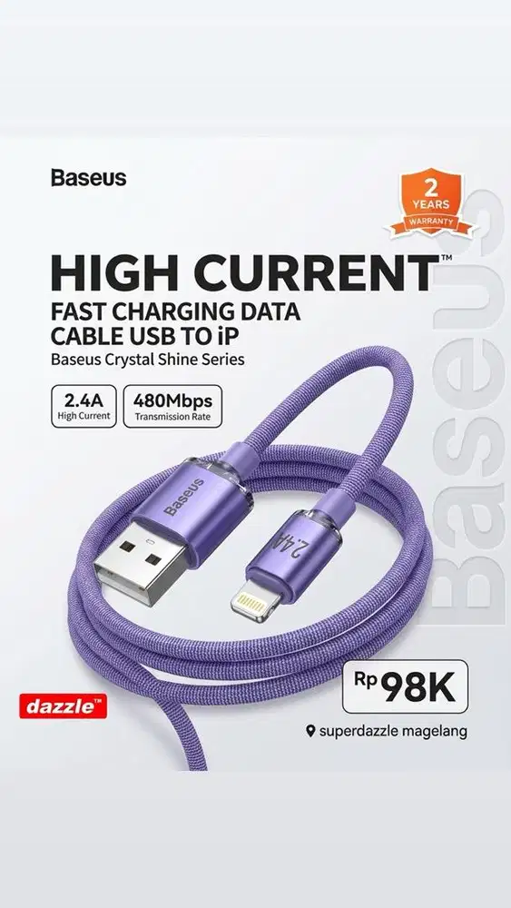Kd baseus crystal usb to L 2,4a 1,2m purple /cajy000005