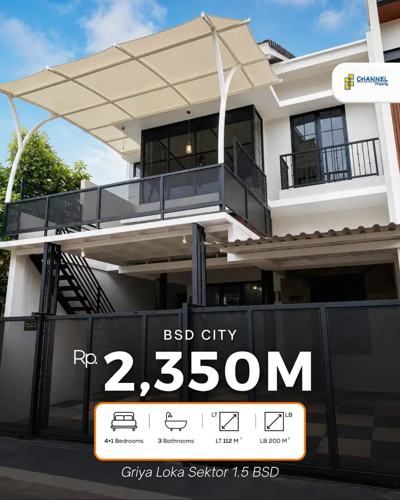 Jual Rumah 2 Lantai SHM Dekat Tol BSD Griya Loka