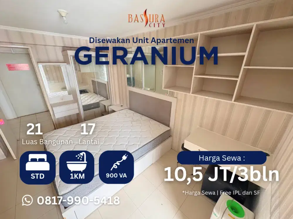 Sewa Studio Furnished apartemen Bassura City tower Geranium