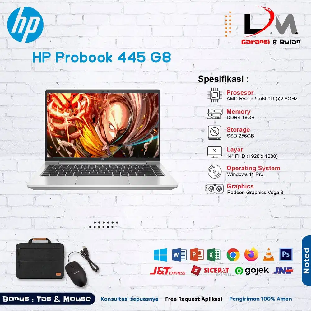 HP Probook 445 G8 Ryzen 5-5600U Ram 8GB Ssd 256GB 14 FHD Win 11 Mulus