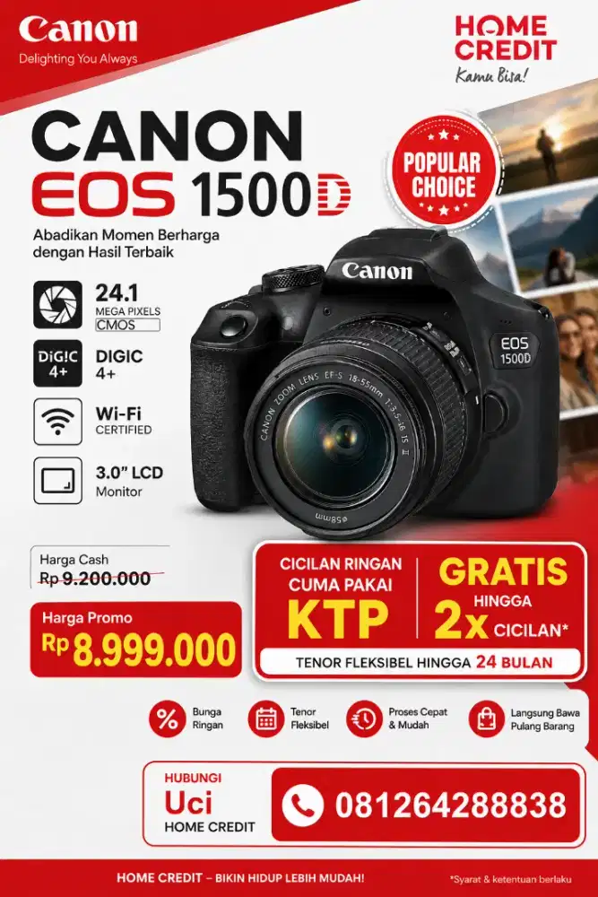 Cicilan kamera Canon EOS 1500d cuma pakai ktp
