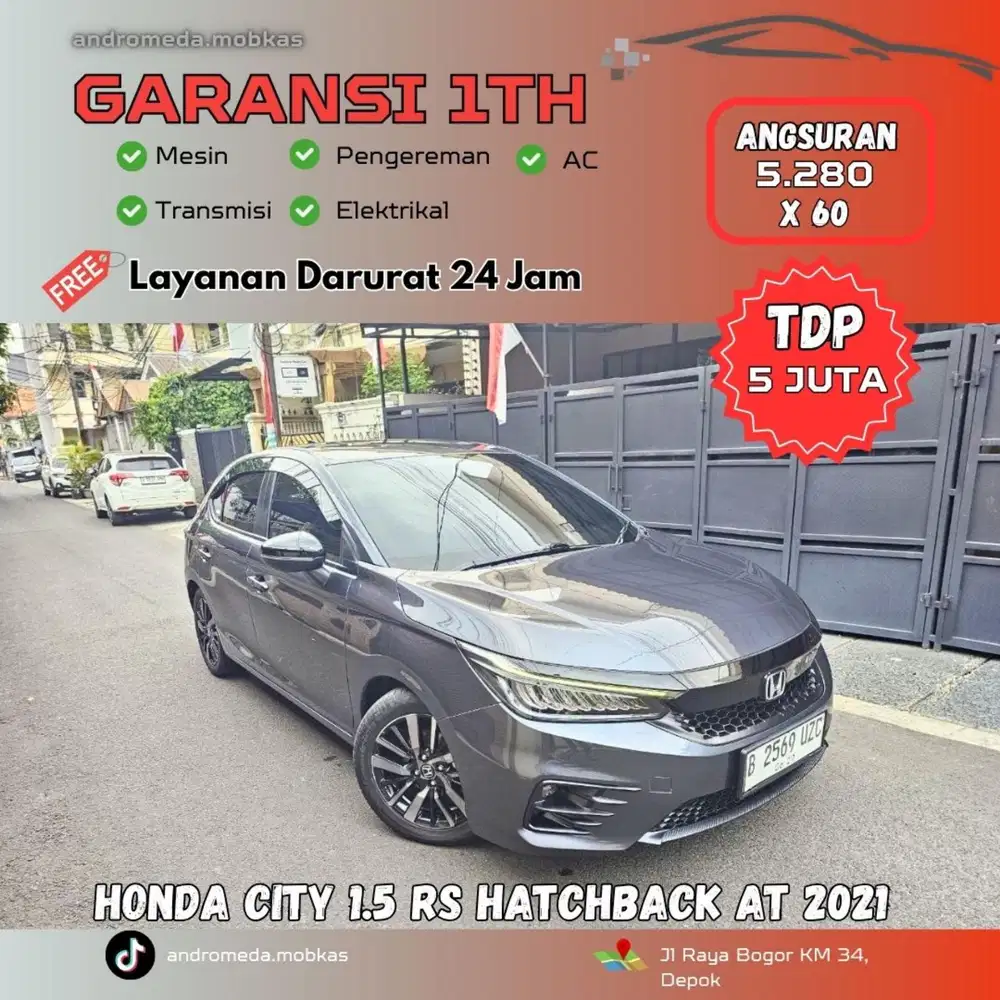 TDP TERMURAH 5 JT HONDA CITY HATCHBACK 1.5 RS AT 2021 KONDISI ISTIMEWA