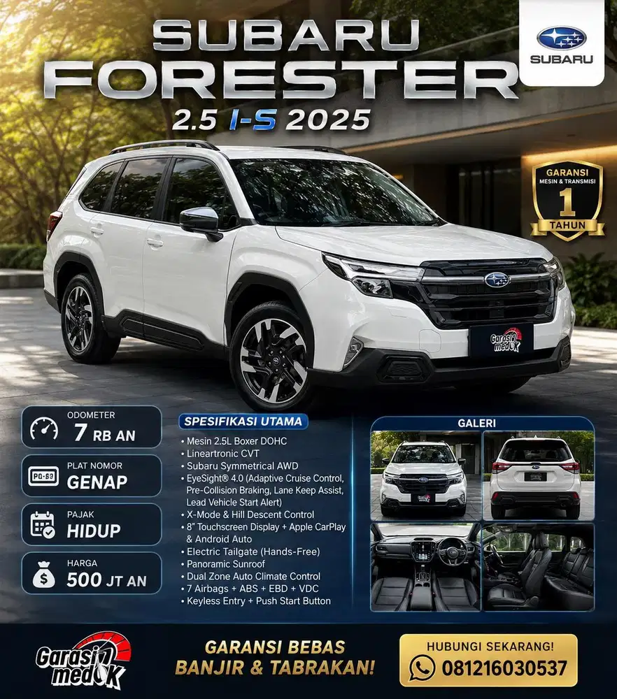 Subaru Forester 2.5 I-S 2025 Antik Low KM Murah Bekas Putih Genap Top