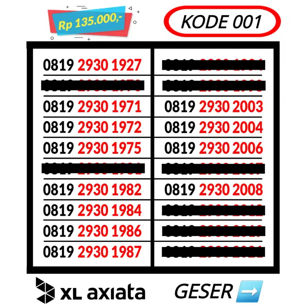 Perdana XL Seri Tahun Lahir Nomor Cantik xl Axiata