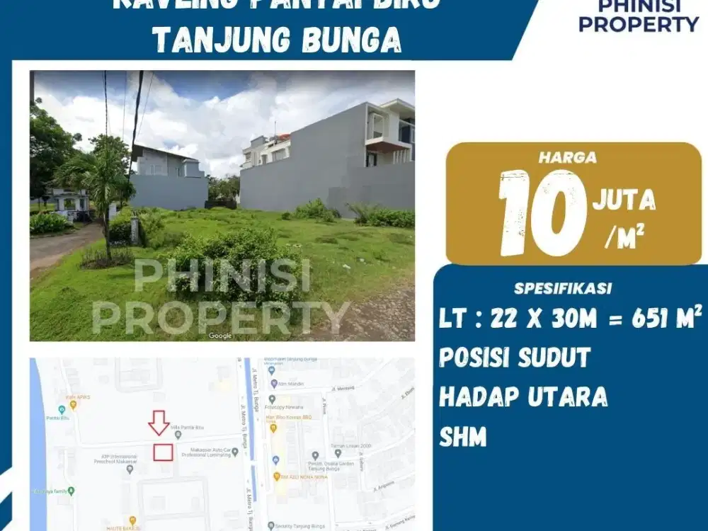 DIJUAL Kavling sudut Siap Bangun di Villa Pantai Biru