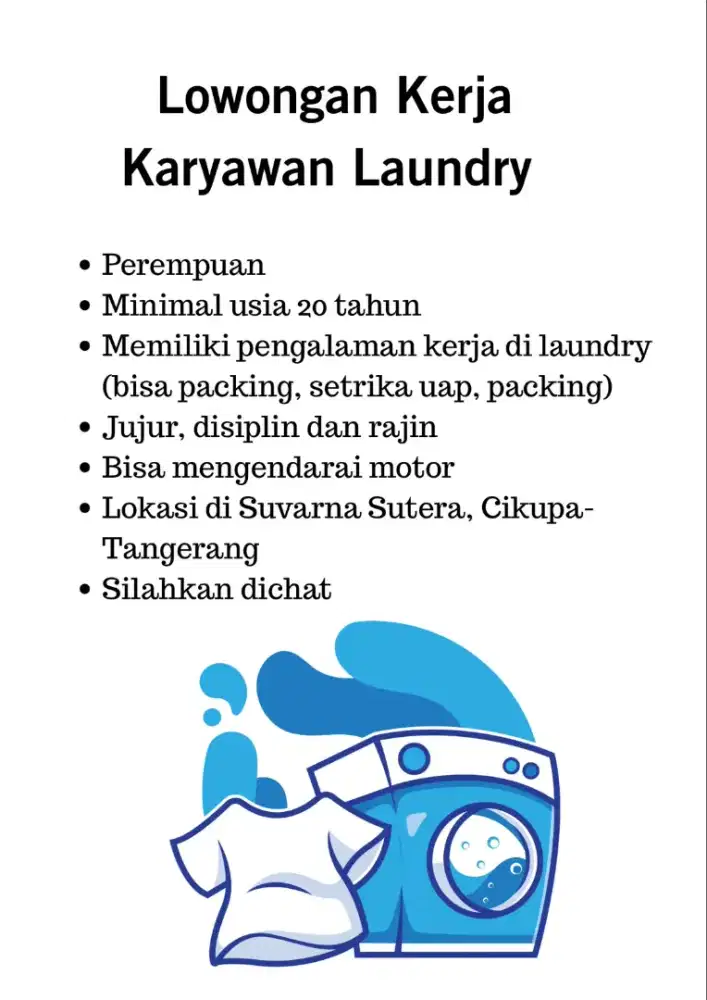 Lowongan Kerja Karyawan Laundry