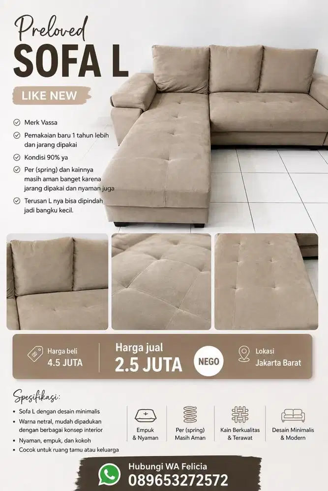 Sofa bed L Vassa 3 seater Like New
