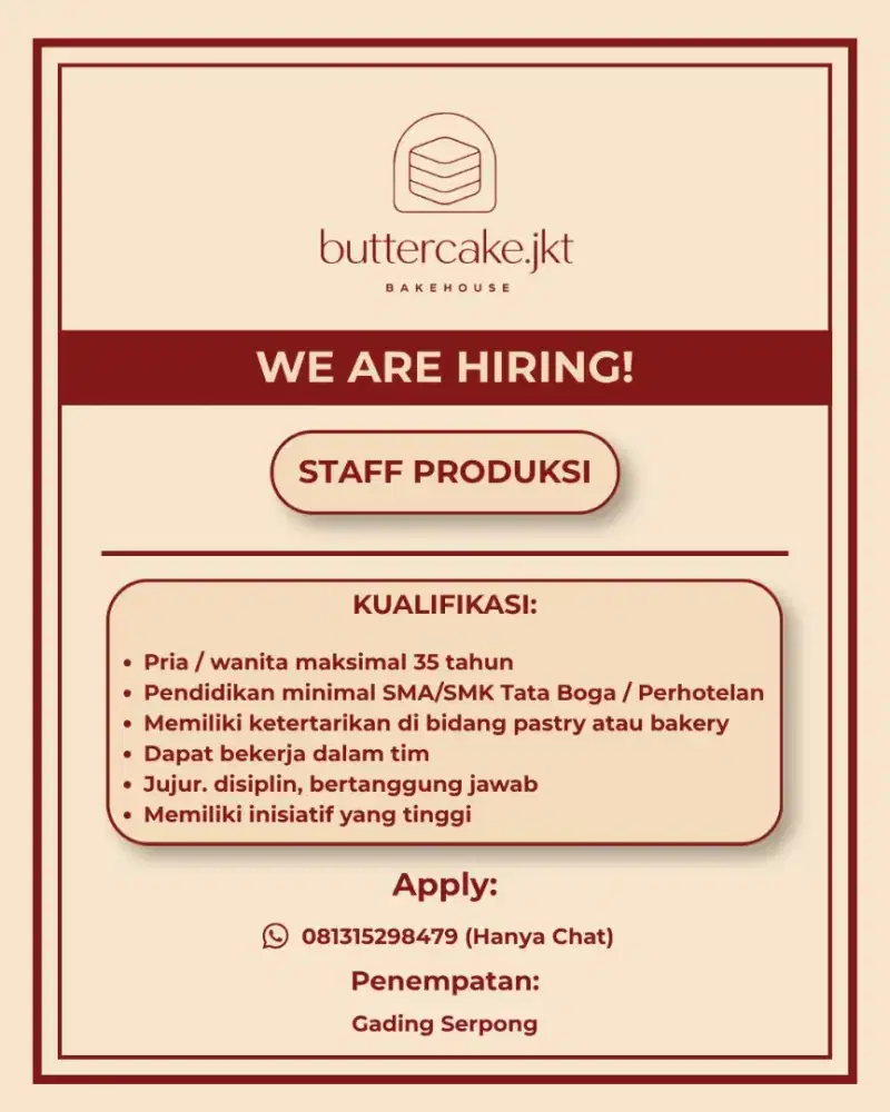Dibutuhkan karywan produksi
