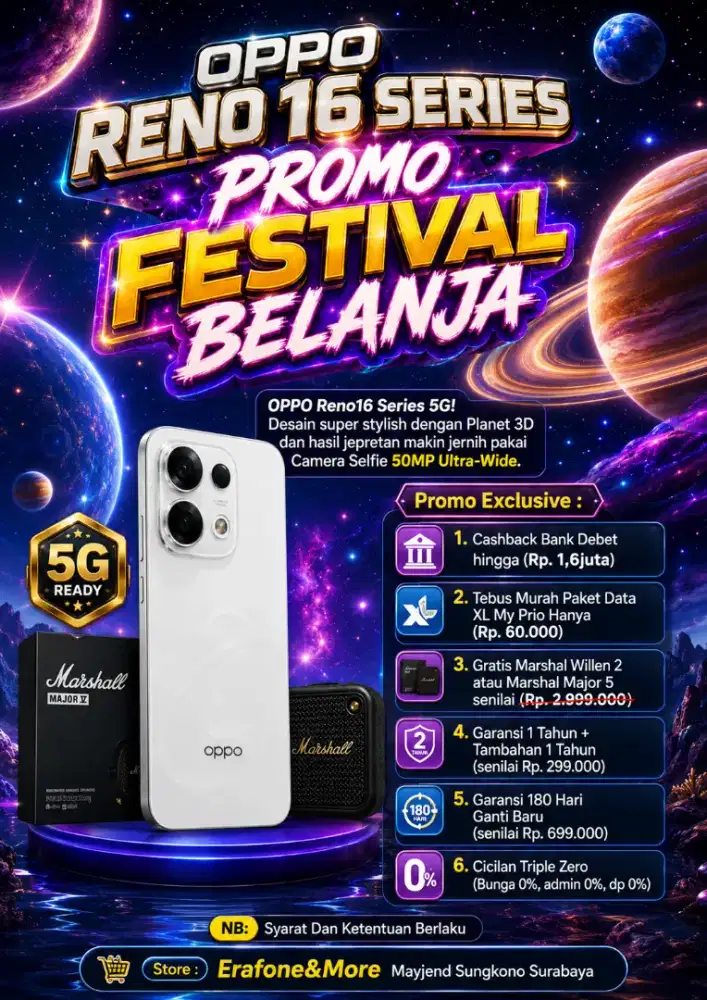 OPPO RENO 16 SERIES PROMO GRATIS MARSHAL WILLEN ATAU MARSHAL MAJOR