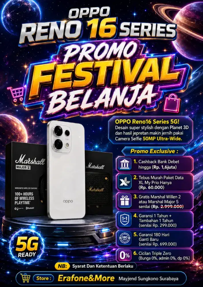 OPPO RENO 16 5G 8/256 PROMO POTONGAN HARGA HINGGA 1,6JT