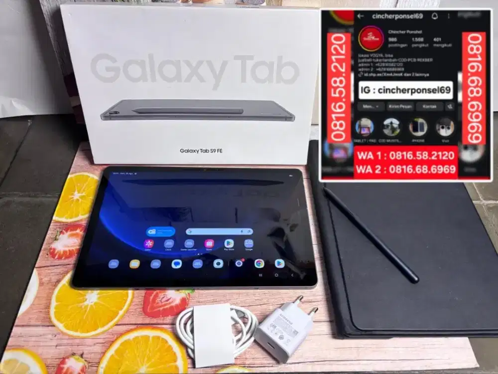 Jual tab SAMSUNG TAB S9 fe 5g bisa SIM grns resmi fullset original