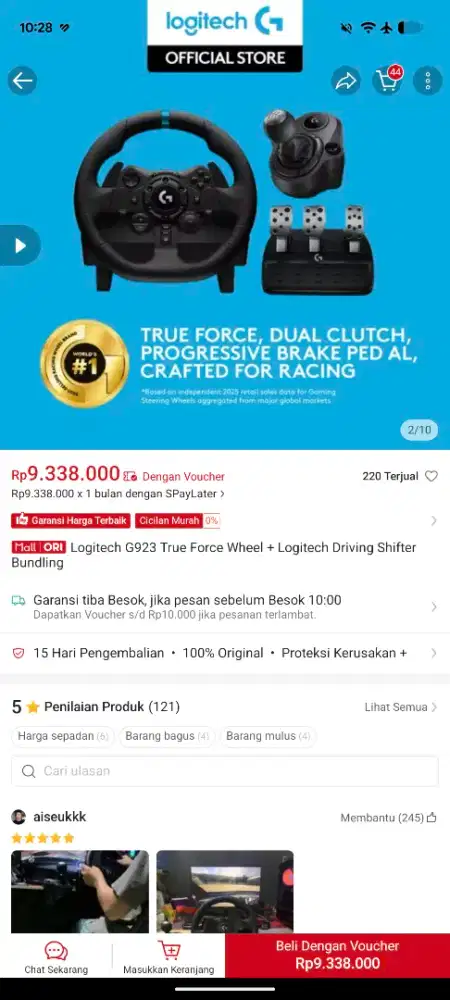 Logitech G923 Driving Force Racing Wheel + Shifter – Kondisi Mulus
