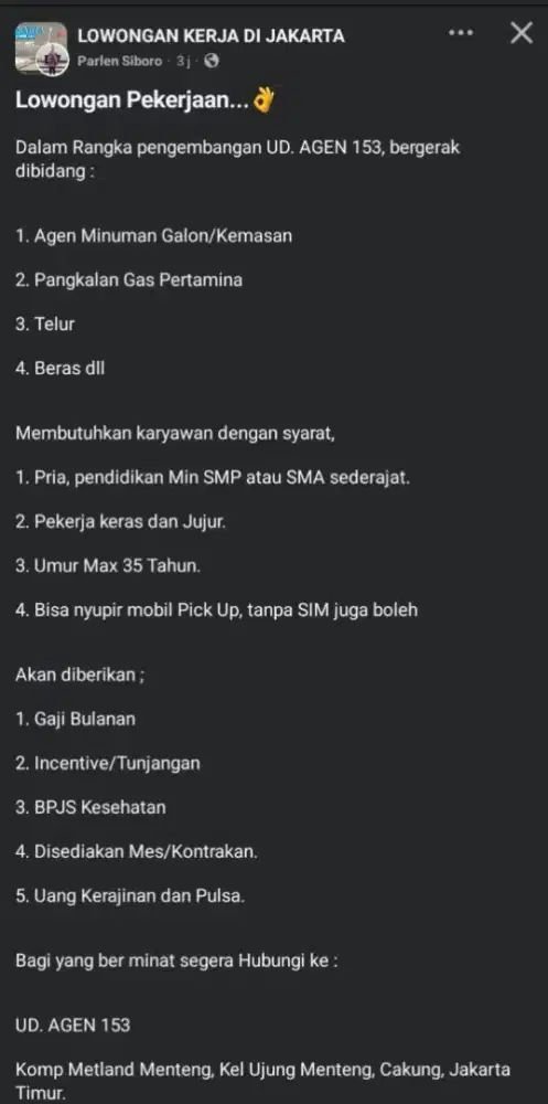 agen 153 ujung Menteng