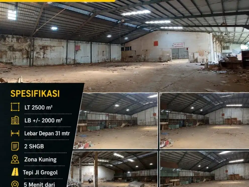Dijual Gudang Zona Kuning Lokasi Grogol,Sukoharjo Luas 2500m2