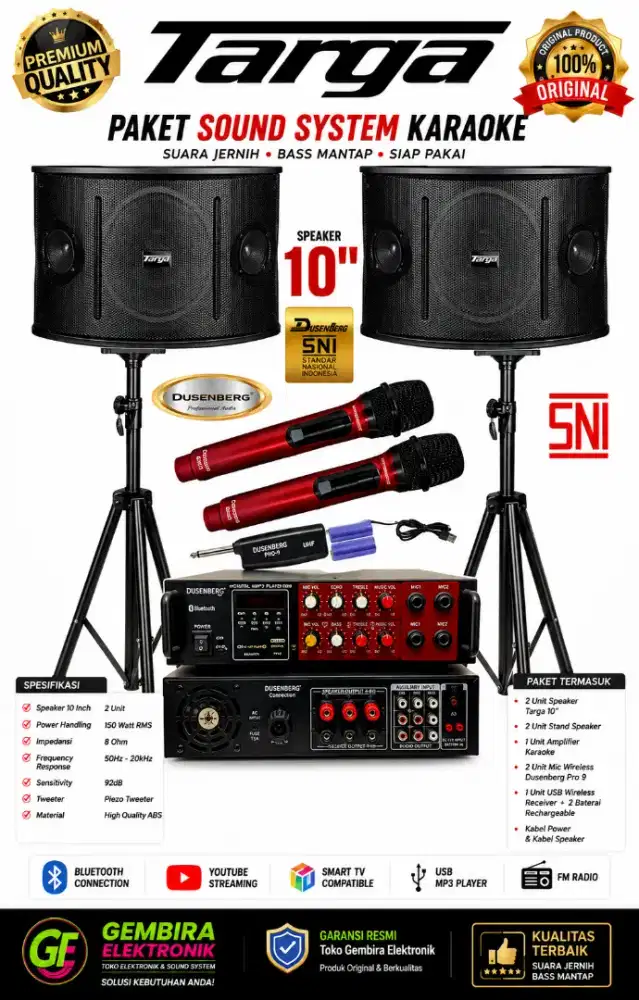 Paket Karaoke Speaker 10 inch TARGA Ampli Bluetooth USB Original