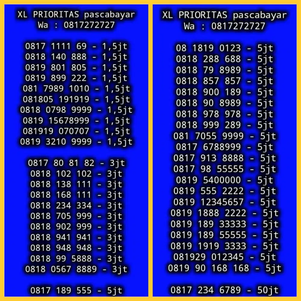 NOMOR CANTIK XL PRIORITAS PASCABAYAR