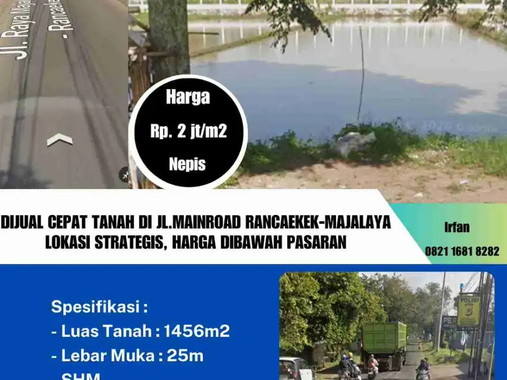 Dijual Cepat Tanah di jl.Mainroad Rancaekek-Majalaya
Lokasi strategis, Harga Dibawah Pasaran