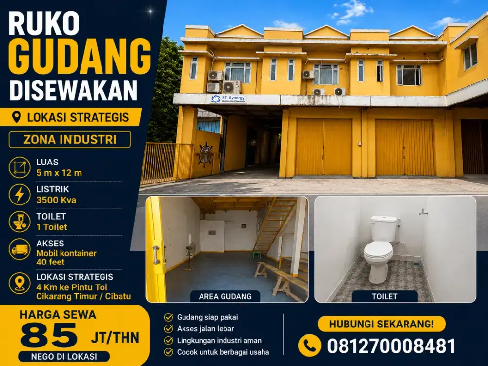 Disewakan Ruko Gudang di Cikarang Jababeka Bekasi
