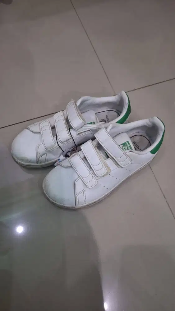 Adidas Stan Smith Kids Velcro White Green Preloved
