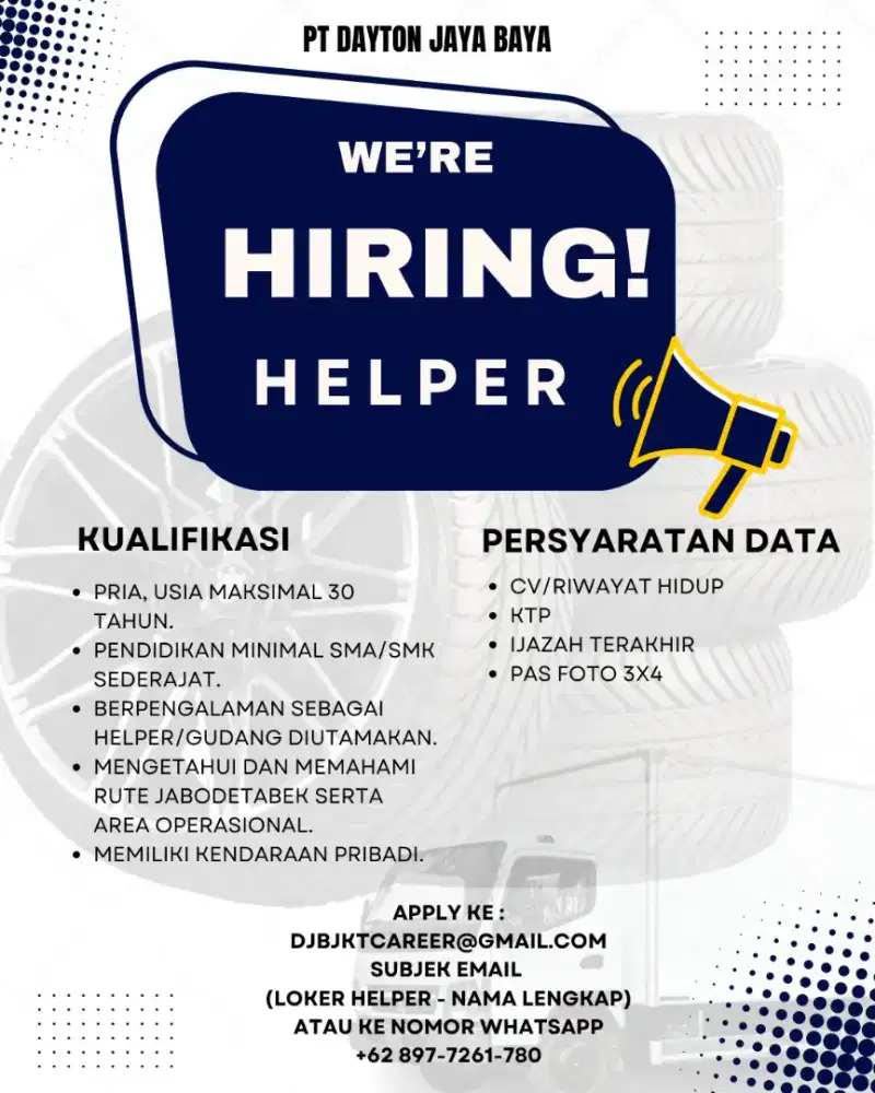 Dibutuhkan segera! Helper - Pergudangan KBC