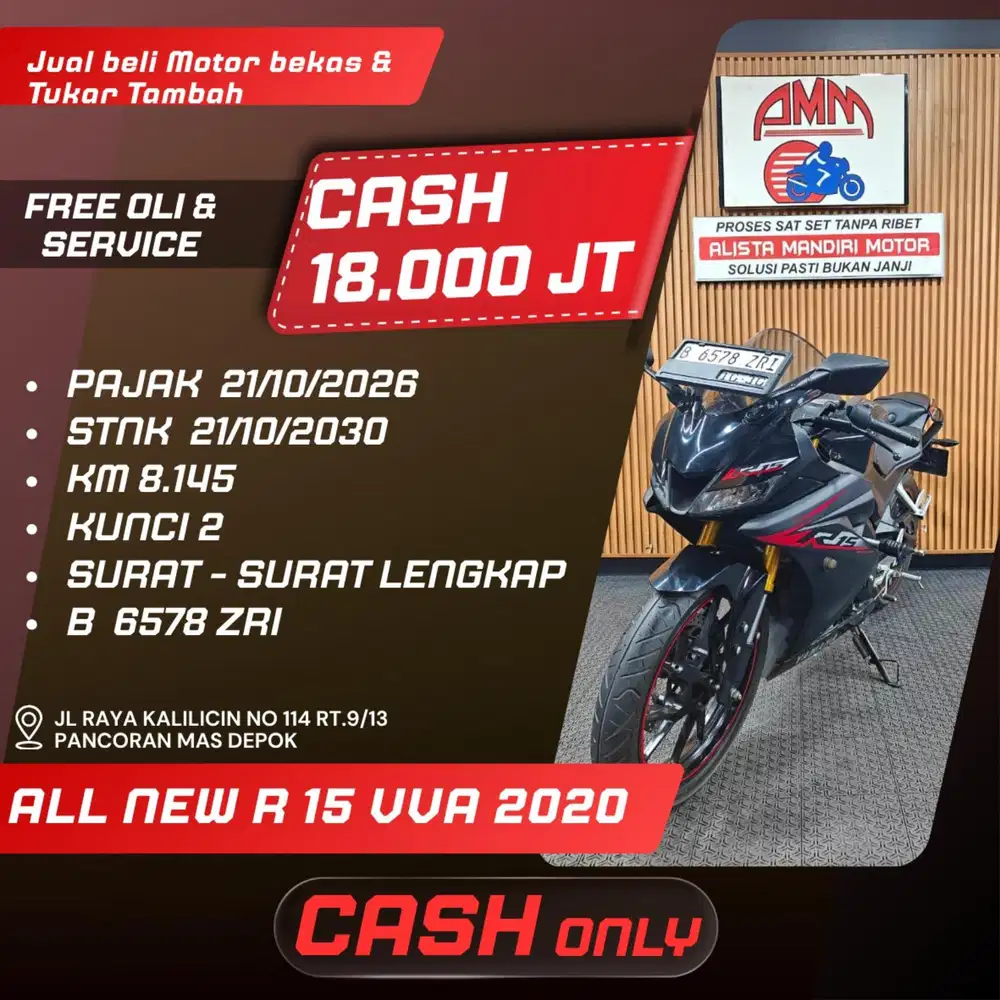 ALL NEW R 15 VVA 2020 PAJAK HIDUP KM LOW KUNCI 2 CASH / KREDIT ALISTA