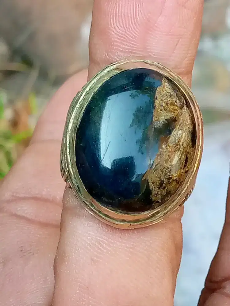 Batu cincin blue opal sukabumi serat emas jumbo  size 23x19x5 ring 8