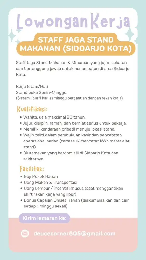LOWONGAN PEKERJAAN JAGA STAND MAKANAN DI LAPANGAN PADEL