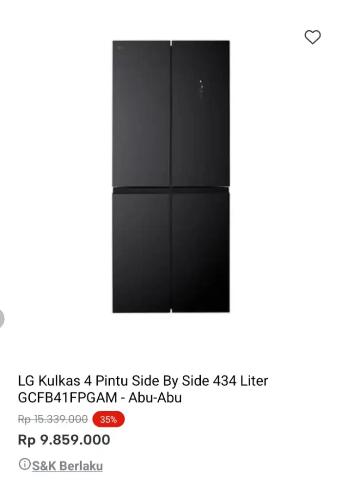 Lg kulkas 4 pintu side by side 434 liter Gcfb41fpgam