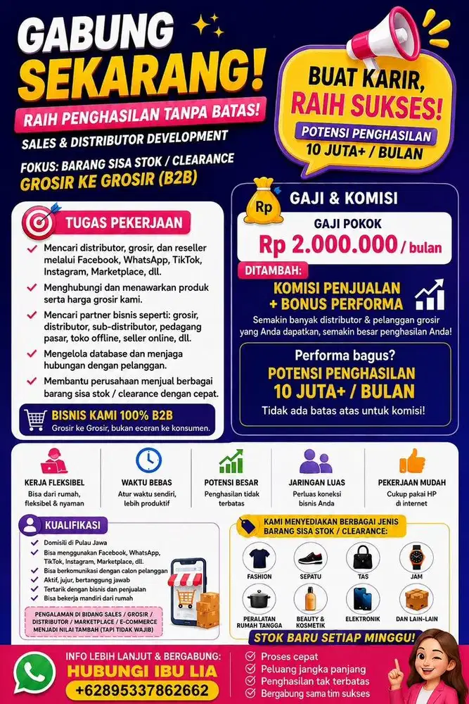 DIBUTUHKAN SEGERA SALES DISTRIBUTOR DAN ADMIN