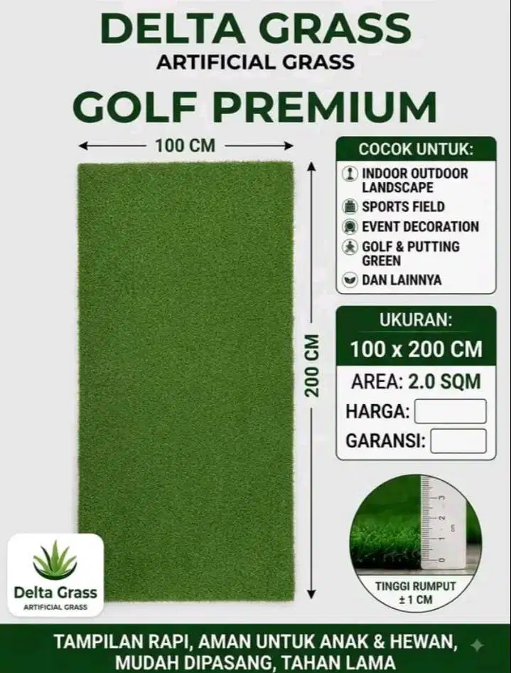 Rumput Sintetis Golf Premium 1x2M | Artificial Grass Hijau Natural