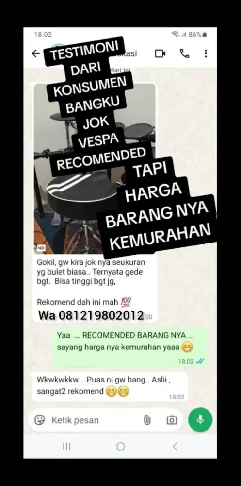 100%br TERMURAH BANGET BANGKU DRUM JOK VESPA CINA