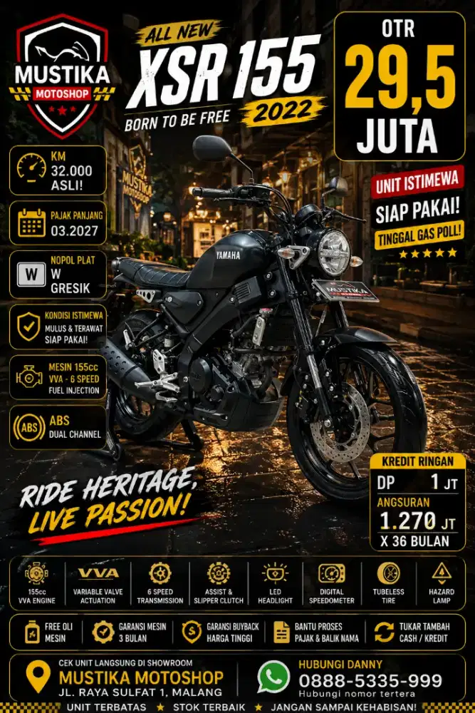 Kredit Dp 1jt‼️Yamaha XSR 155 2022. DANNY Mustika Motor Sulfat Malang