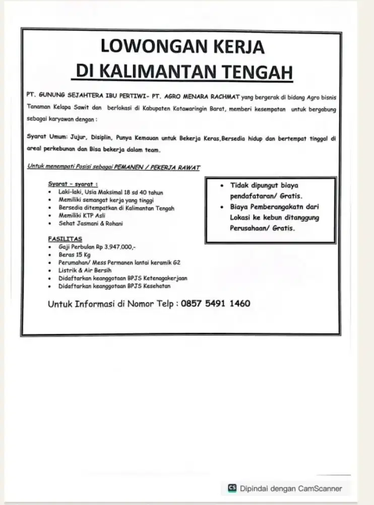 Dibutuhkan cepat tenaga perkebunan
