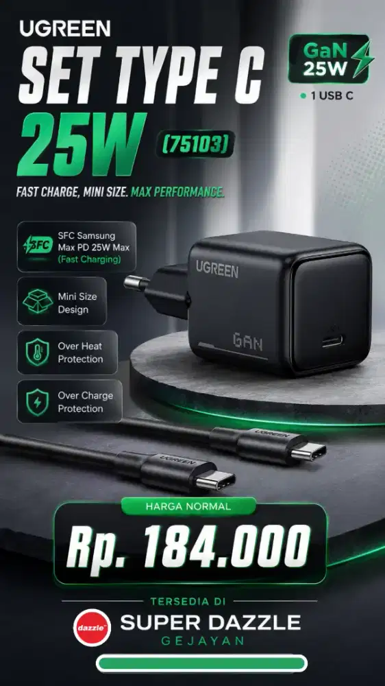 UGREEN GAN SET TYPE C CHARGER 25W (75103)