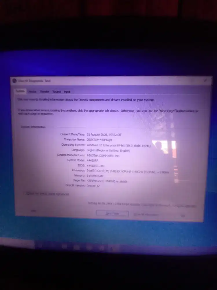 Asus x442ur core i5 gen 8