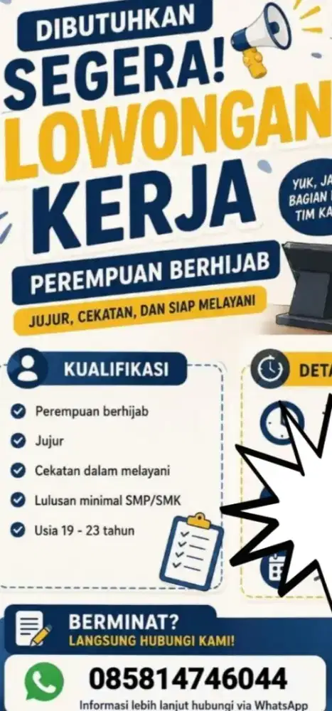 LOKER KHUSUS CEWEK BERHIJAB SINGLE USIA MAKS 23TH UTK STAND FnB