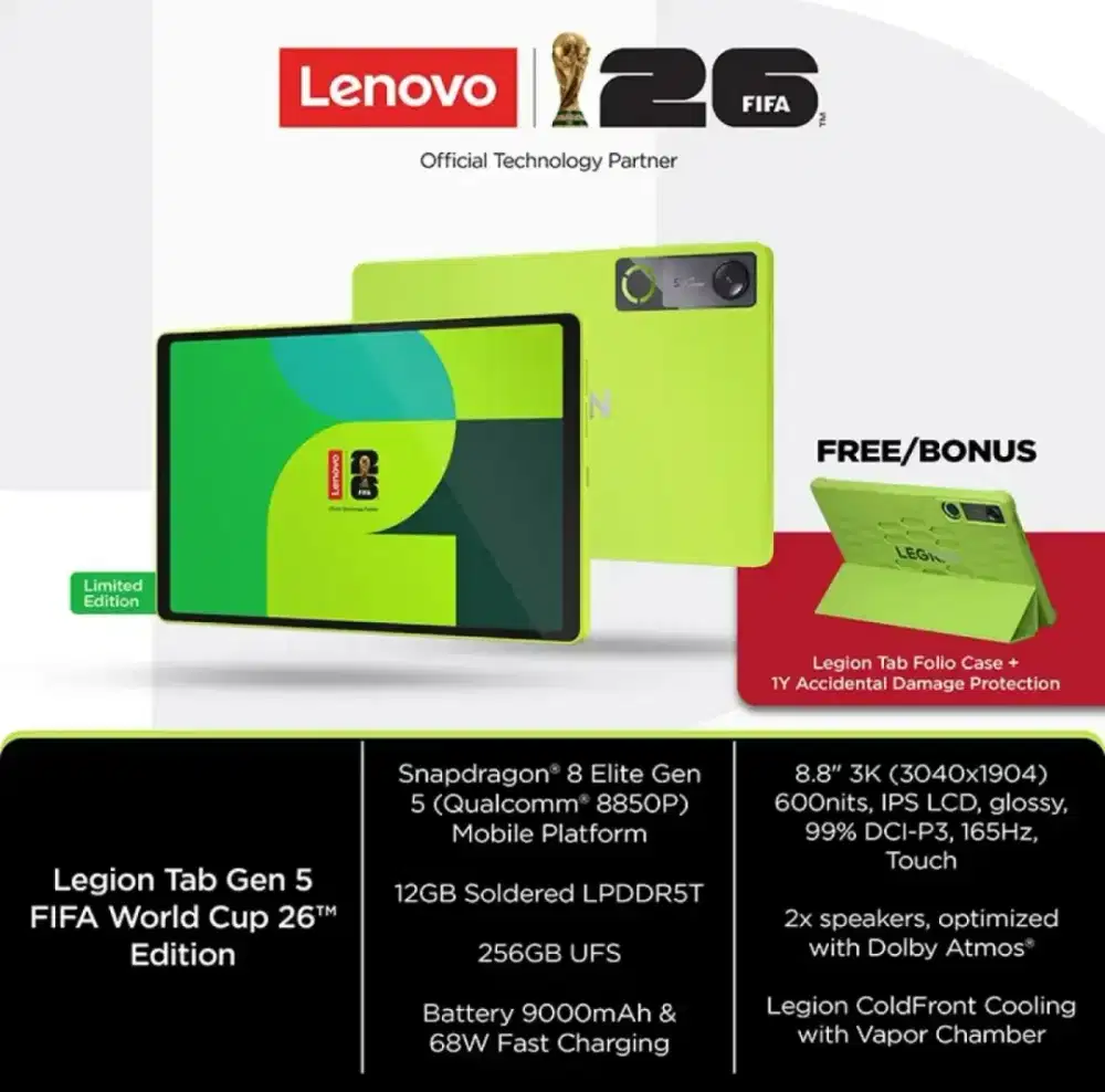 Lenovo Legion Tab Y700 Gen 5 Edisi World Cup 2026 Like New