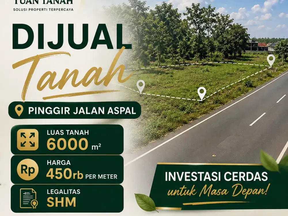 Tanah SHM 6.000 m² Pinggir Jalan Aspal | Rp450 Ribu/m²