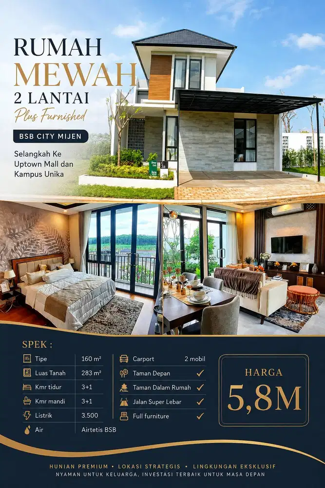 DIJUAL FULL FURNISHED 2LT MIJEN MEWAH CEPAT SEGERA