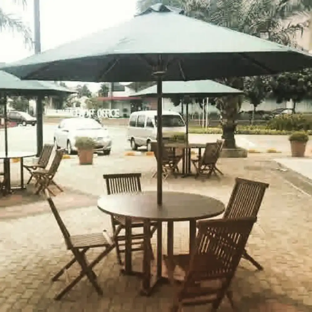 Kursi cafe,bangku outdoor,payung jati,meja makan bulat,tenda